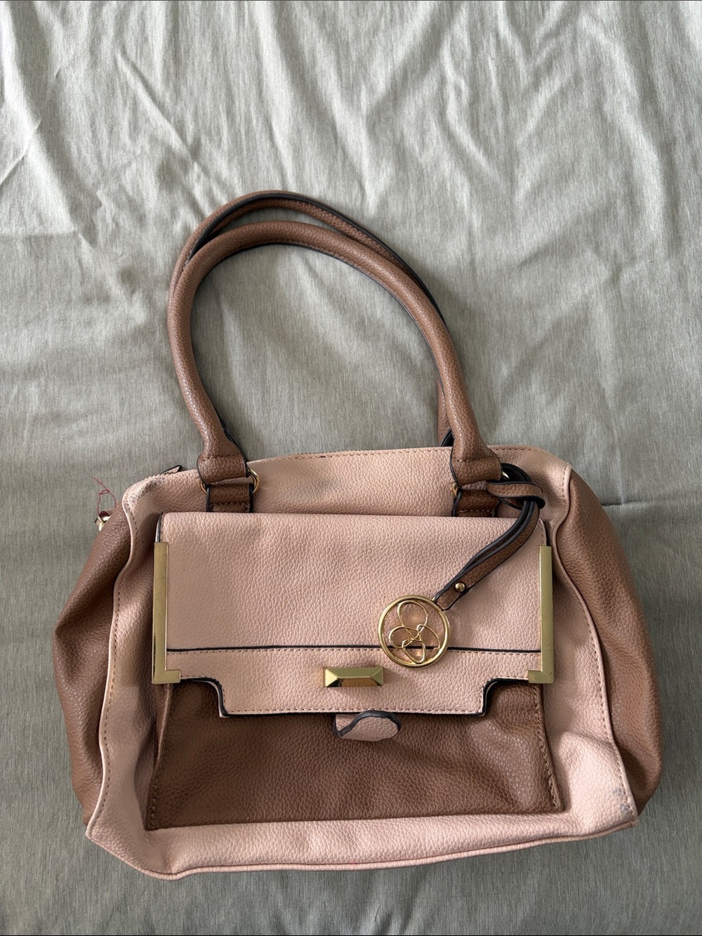 Jessica Simpson Two-Tone Pink and Taupe Pebble Leather Satchel